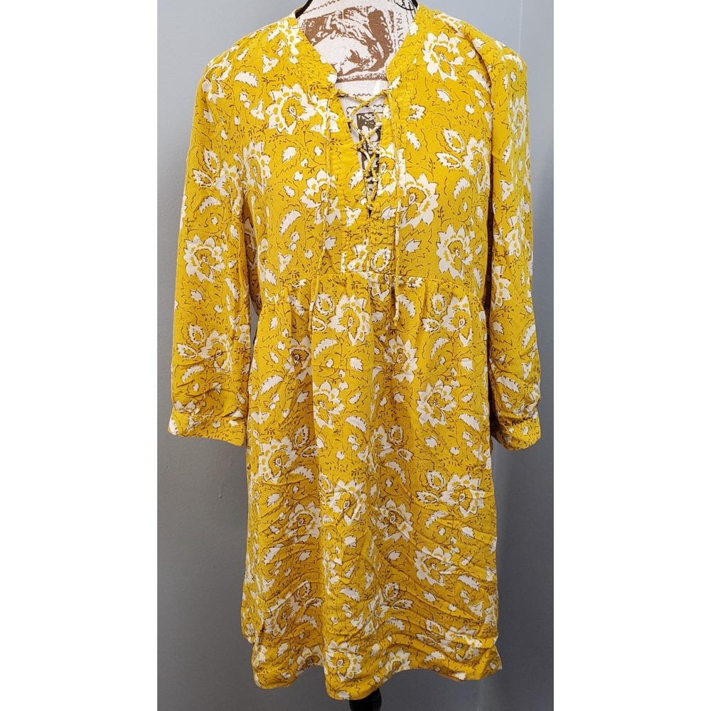 Madewell Dress Womens Large Multi Floral Silk Lined Balloon Sleeve Lace Up Front